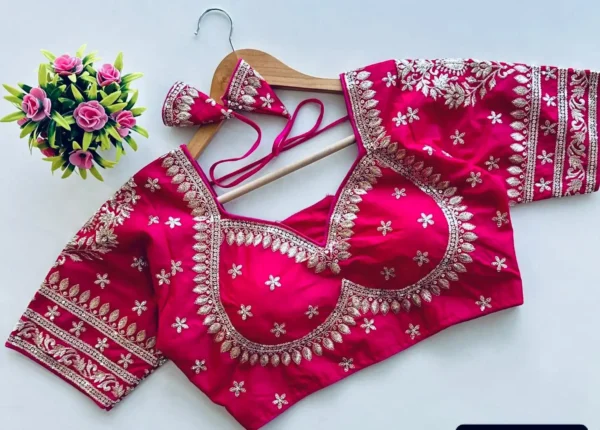 Zari Embroidery Rani Pink Blouse