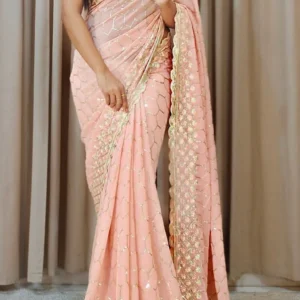 Faux Georgette Rose Pink Saree