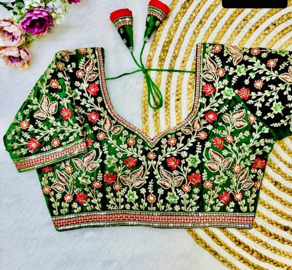 Heavy Embroidery with American Diamond Green