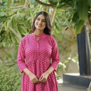 Pink Cotton Printed Short Top