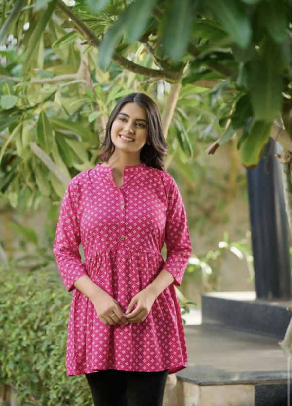 Pink Cotton Printed Short Top