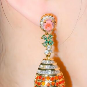 Orange Cubic Zirconia Stone Round Dangle Drop Earrings